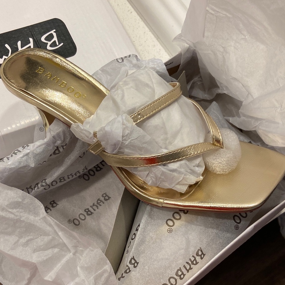 BAMBOO Metallic Gold Heeled Sandals